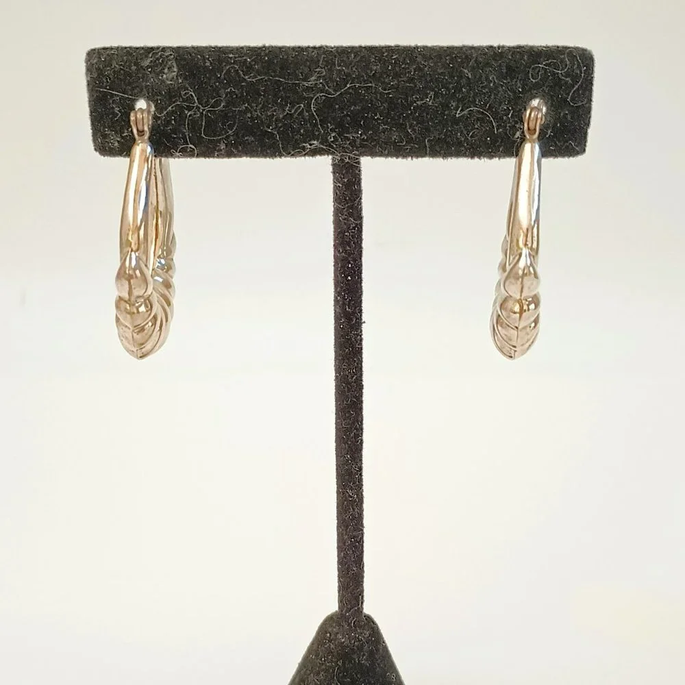 Sterling Silver Ribbed Hoop Earrings 925 Pierced Dangles By Sterling Creations
